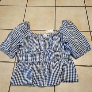 GAP Blue and White Checkered Top
